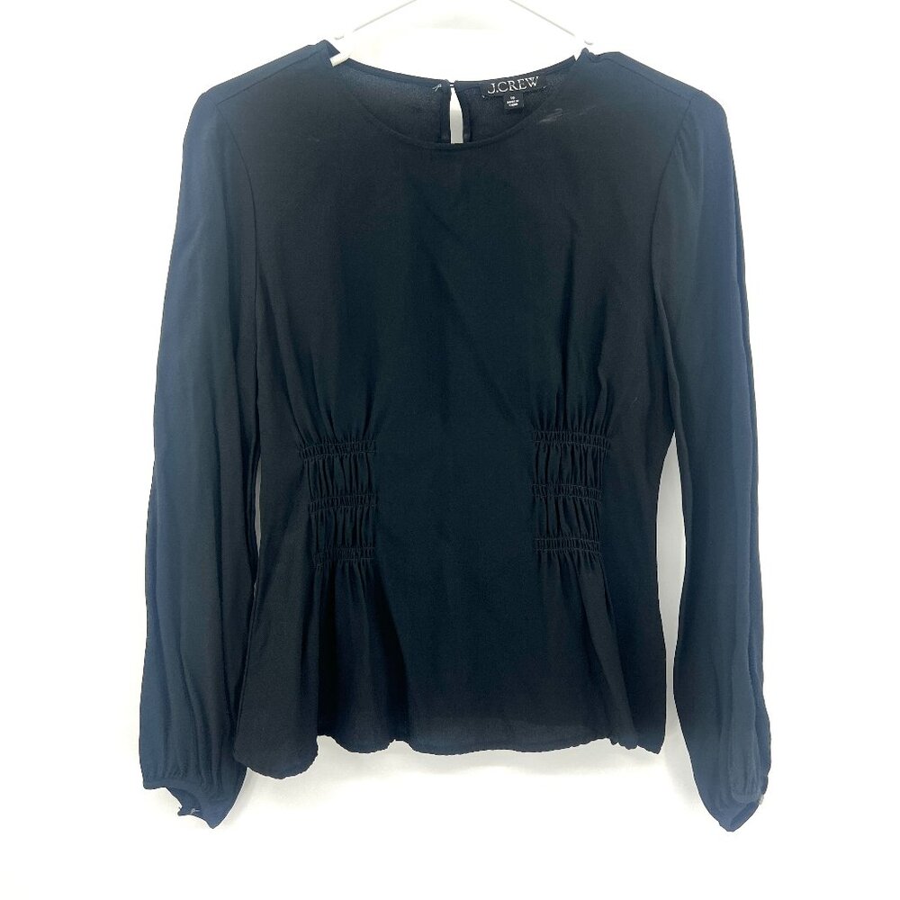 J.Crew Black Smocked Waist Long Sleeve Blouse Women's 10